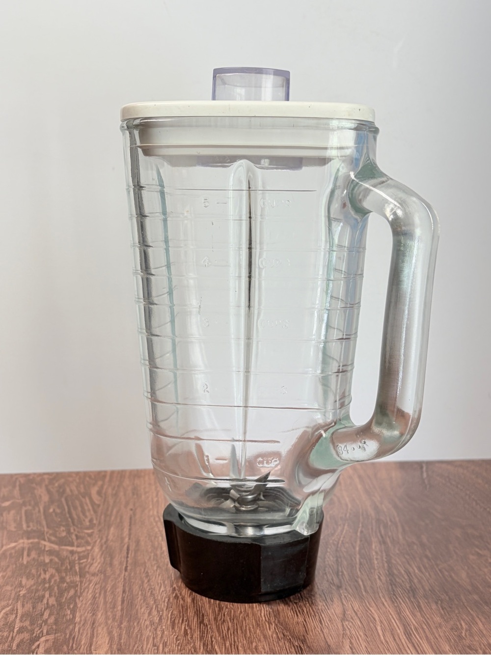 Glass Blender Pitcher with White Lid and Black Base